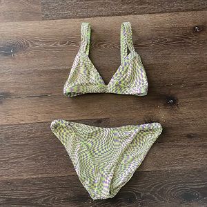 One One Green Purple Wavy Checkered Bikini Set Swimwear Set SZ Small